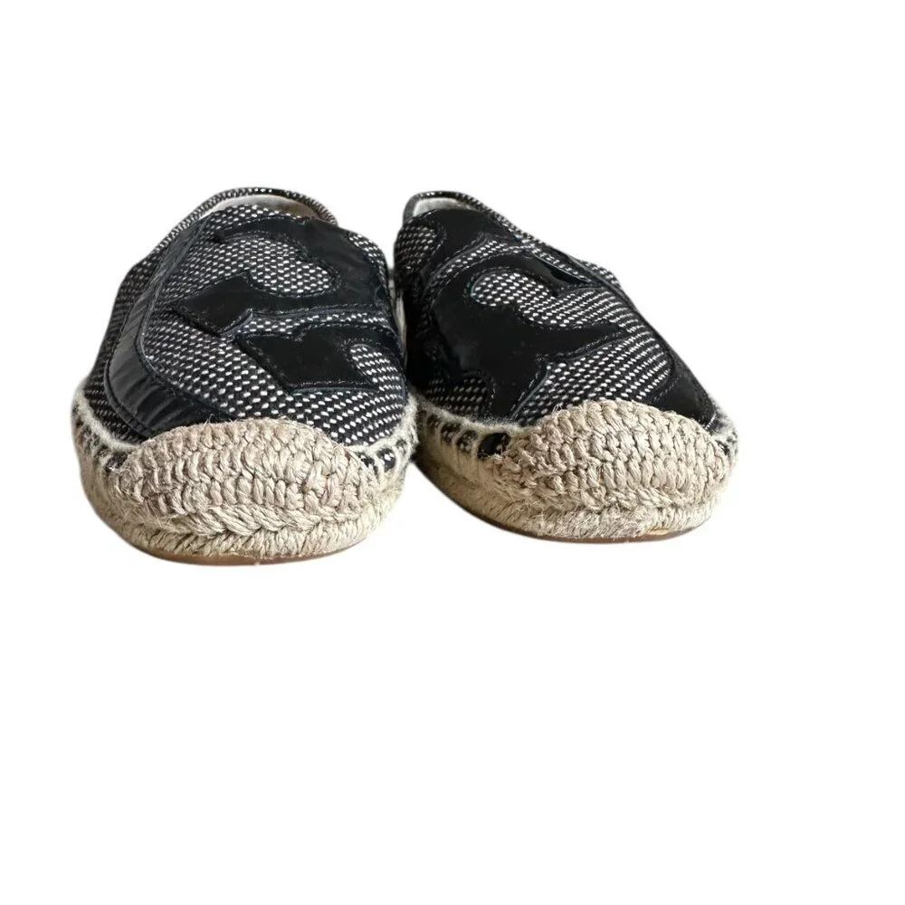 Tory Burch Lonnie Leather Logo Woven Espadrille Flats Size 6.5